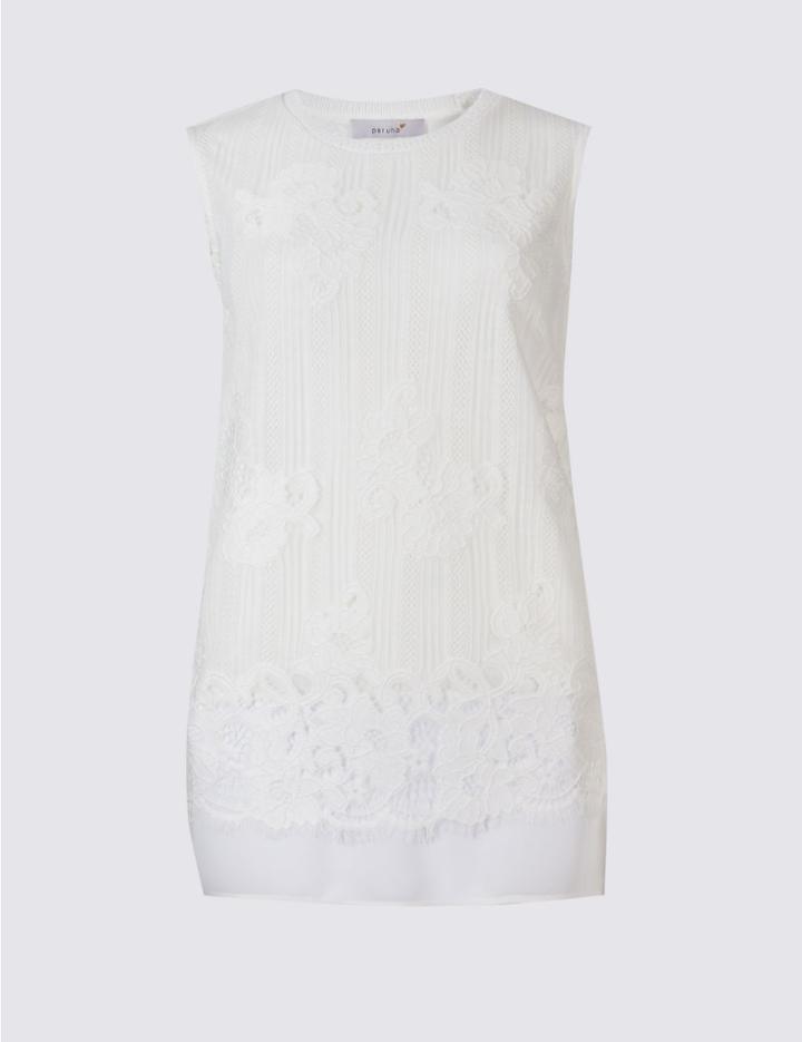 Marks & Spencer Lace Layer Round Neck Sleeveless Tunic Ivory