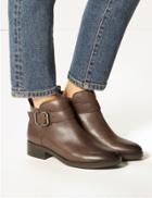 Marks & Spencer Leather Buckle Detail Ankle Boots Chocolate