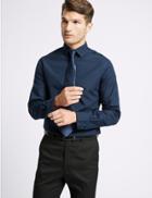Marks & Spencer Cotton Blend Slim Fit Shirt Navy