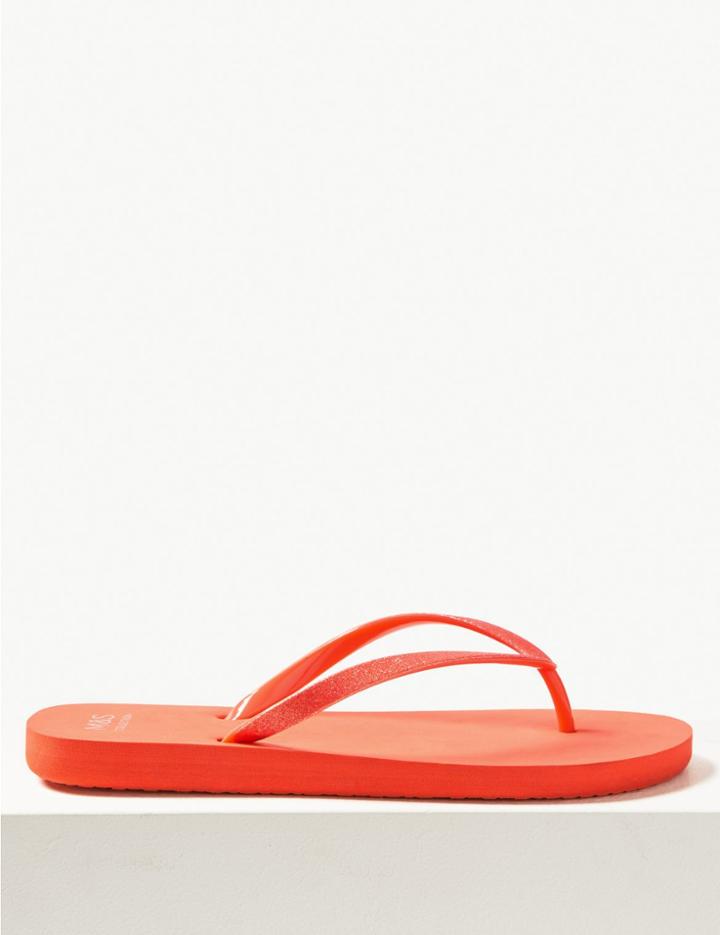 Marks & Spencer Open Toe Glitter Flip-flops Sandals Bright Orange