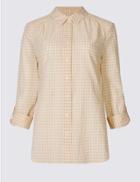 Marks & Spencer Pure Cotton Checked Long Sleeve Shirt Pink Mix
