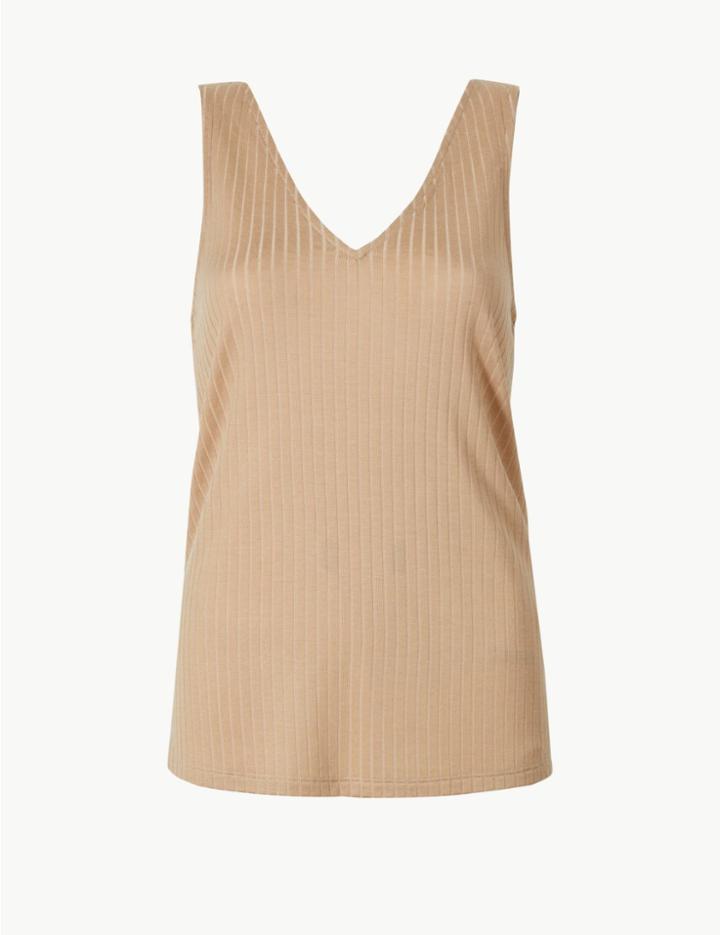 Marks & Spencer Textured V-neck Vest Top Tan