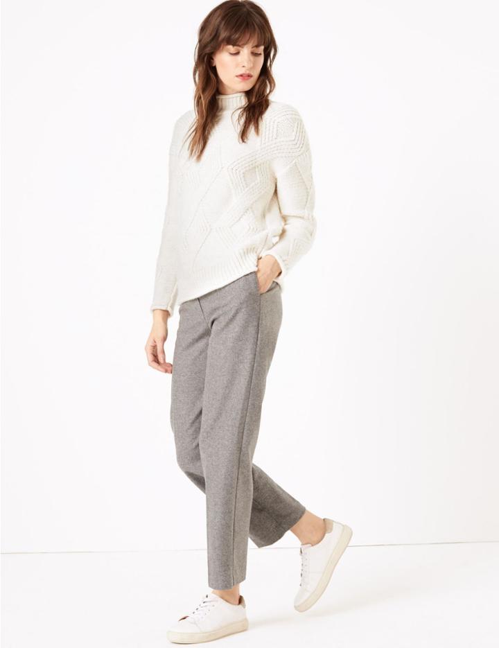 Marks & Spencer Argyle Cable Knit Turtle Neck Jumper Cream