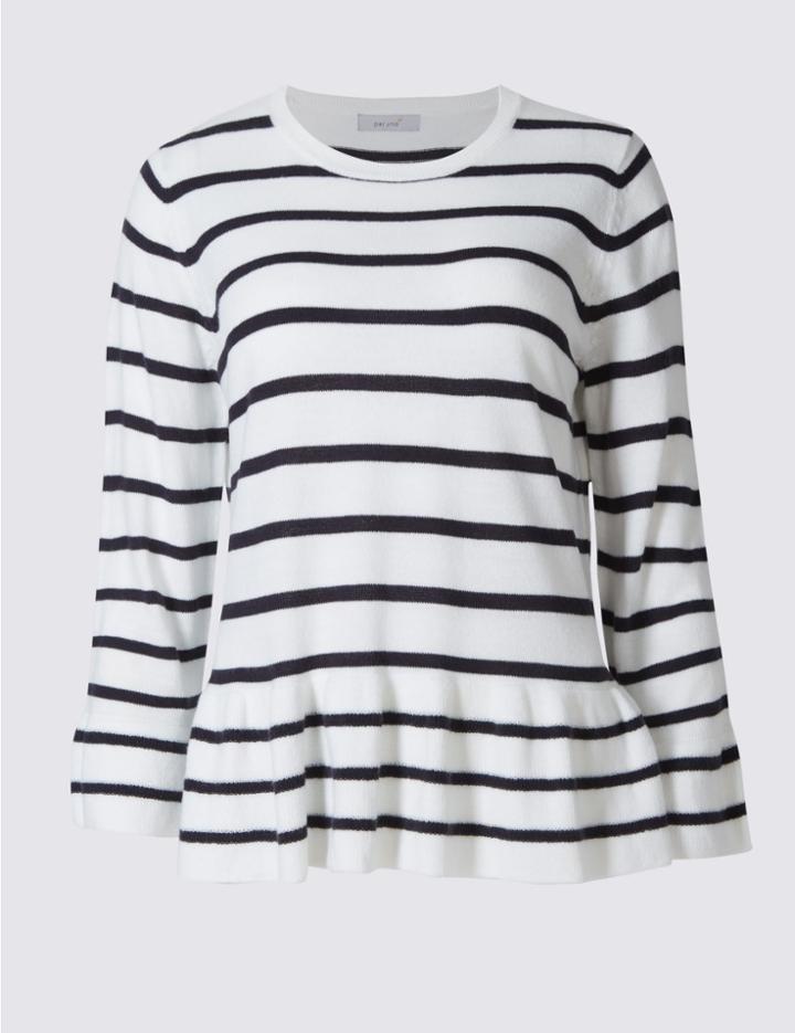 Marks & Spencer Peplum 3/4 Sleeve Jumper Ivory Mix