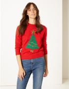 Marks & Spencer Customisable Christmas Tree Jumper Red Mix