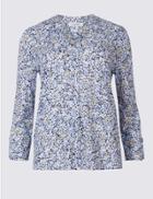 Marks & Spencer Burnout Print Notch Neck 3/4 Sleeve Shirt Ivory Mix