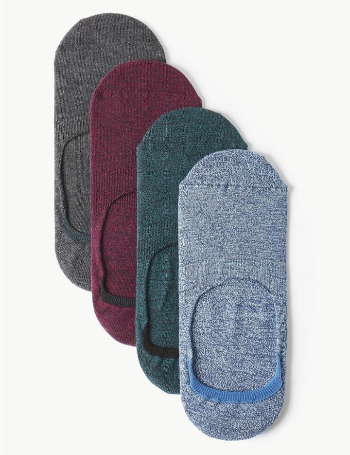 Marks & Spencer 4 Pack Cool & Freshfeet&trade; Invisisble Shoe Liners Forest Green