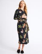 Marks & Spencer Petite Floral Print Shirt Midi Dress Black Mix