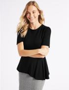 Marks & Spencer Asymmetrical Hem Short Sleeve Peplum Top Black
