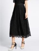 Marks & Spencer Cotton Blend Lace A-line Skirt Black