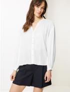 Marks & Spencer Collarless Long Blouson Sleeve Blouse White