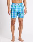 Marks & Spencer Quick Dry Checked Swim Shorts Green Mix