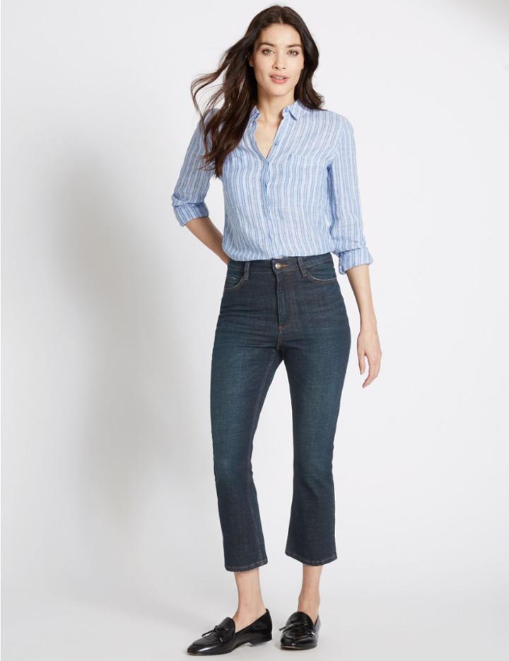 Marks & Spencer Mid Rise Cropped Flare Jeans Dark Indigo