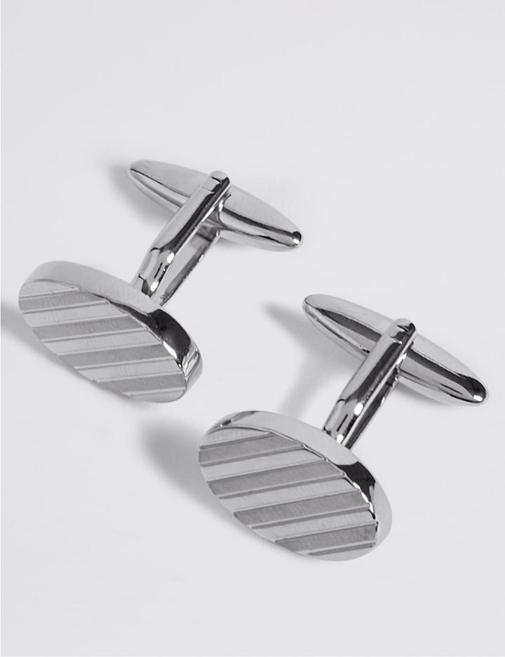 Marks & Spencer Oval Striped Cufflinks Silver