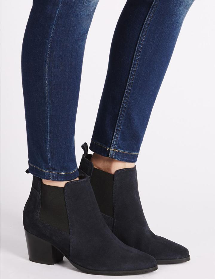 Marks & Spencer Suede Block Heel Chelsea Ankle Boots Navy