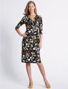Marks & Spencer Printed Knot Front Half Sleeve Dress Black Mix