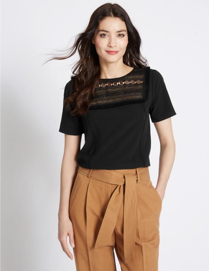 Marks & Spencer Lace Short Sleeve Jersey Top Black