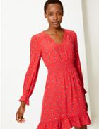 Marks & Spencer Floral Knee Length Waisted Dress Red Mix