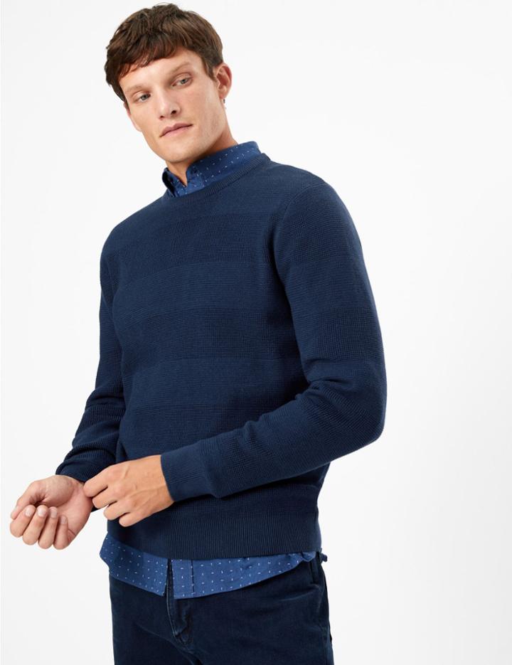 Marks & Spencer Cotton Textured Striped Jumper Marine