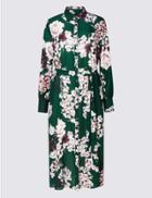 Marks & Spencer Floral Print Longline Shirt Midi Dress Dark Green Mix