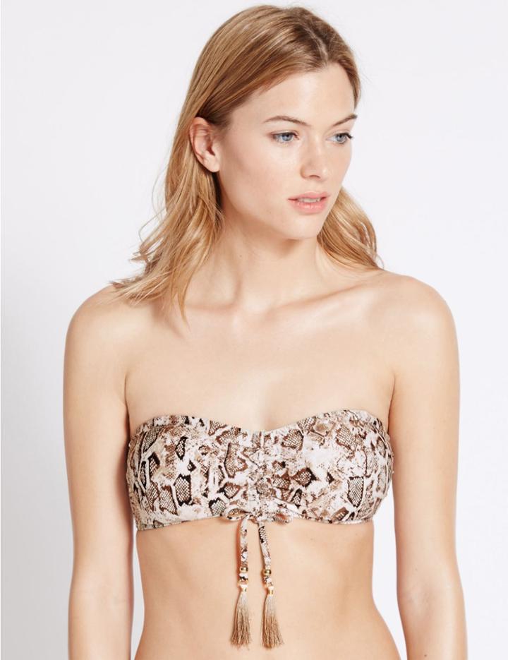 Marks & Spencer Animal Print Bandeau Bikini Top Black Mix