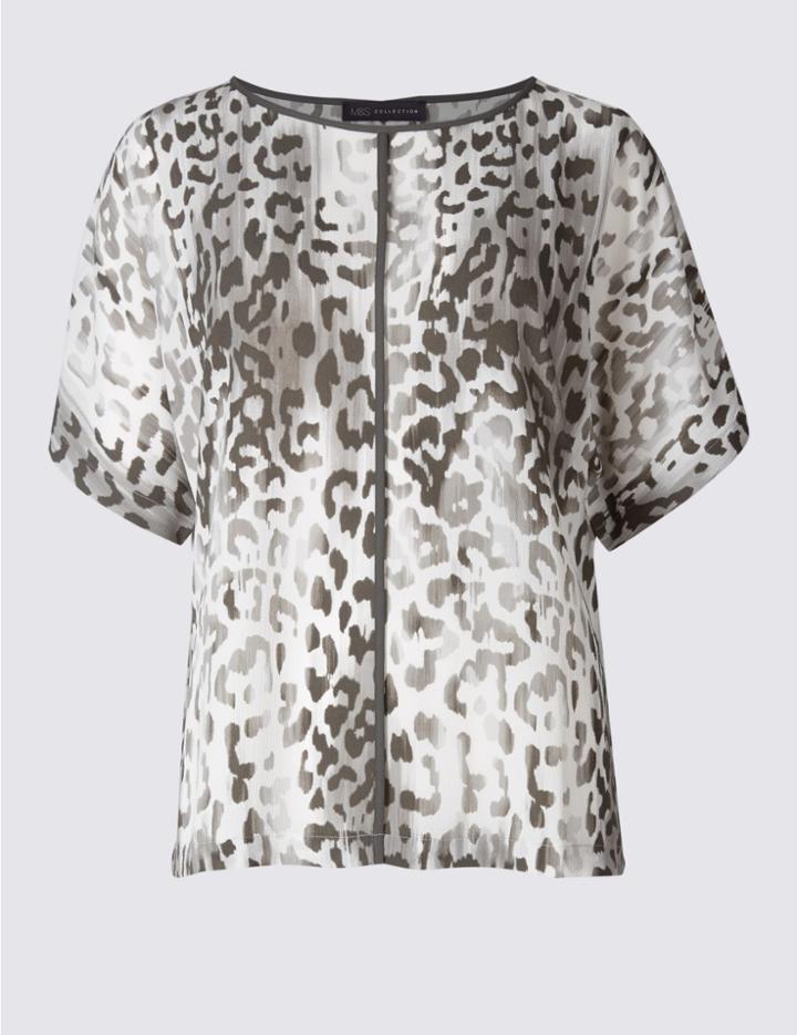 Marks & Spencer Animal Print Kimono Half Sleeve Shell Top Grey Mix