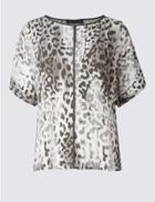 Marks & Spencer Animal Print Kimono Half Sleeve Shell Top Grey Mix