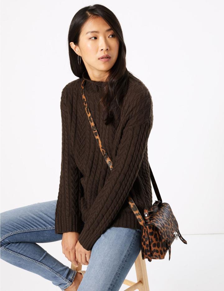 Marks & Spencer Cotton Rich Cable Jumper Raisin