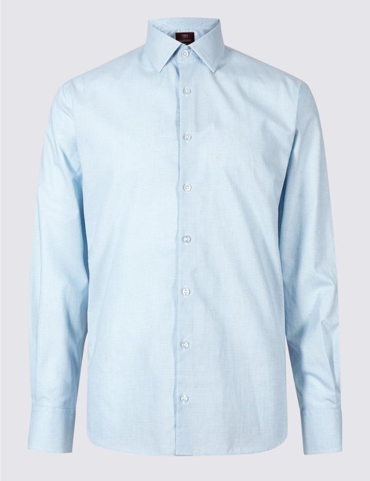 Marks & Spencer Linen Blend Easy To Iron Tailored Fit Shirt Blue Mix