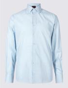 Marks & Spencer Linen Blend Easy To Iron Tailored Fit Shirt Blue Mix