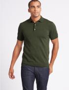Marks & Spencer Cotton Rich Knitted Polo Shirt Khaki