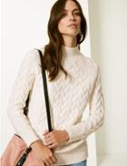 Marks & Spencer Cable Funnel Neck Longline Jumper Cream