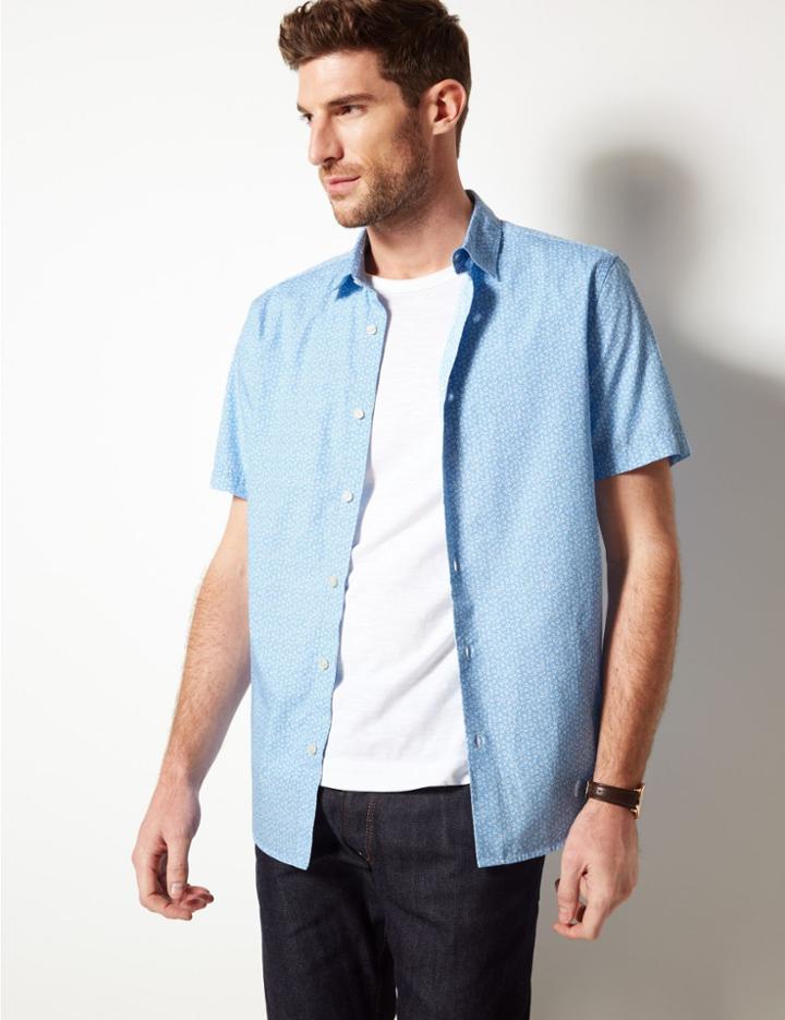 Marks & Spencer Pure Cotton Printed Shirt Light Blue
