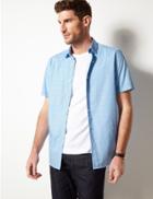 Marks & Spencer Pure Cotton Printed Shirt Light Blue