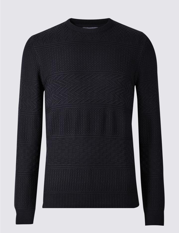 Marks & Spencer Pure Cotton Gansey Textured Jumper Navy