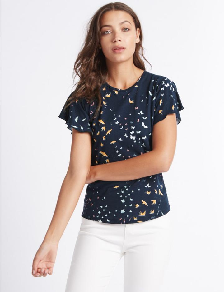 Marks & Spencer Cotton Blend Printed Short Sleeve T-shirt Navy Mix