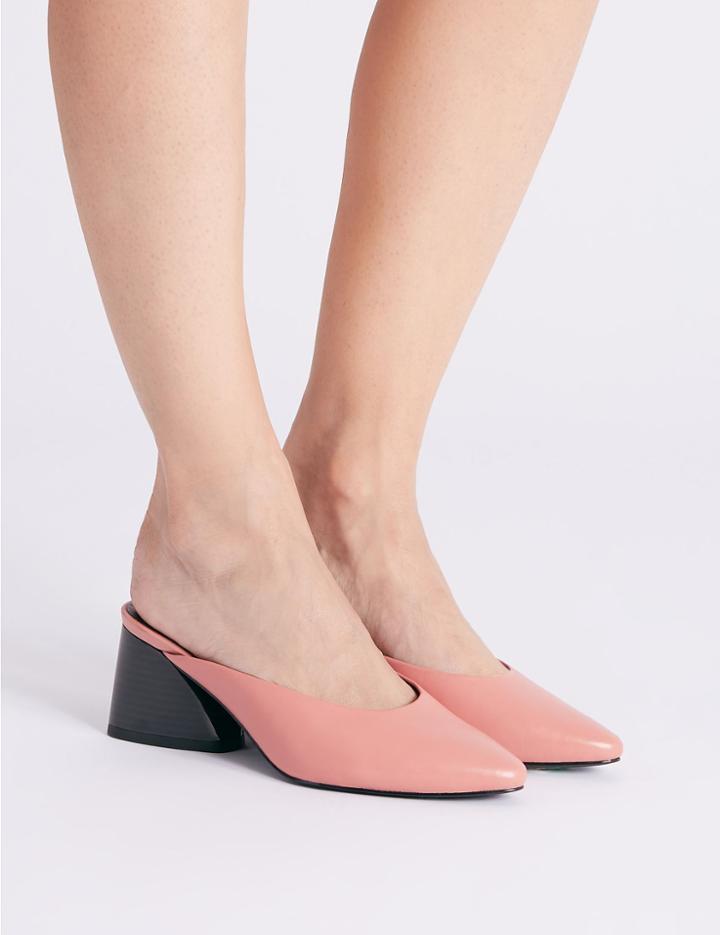 Marks & Spencer Leather Block Heel Mule Shoes Rose