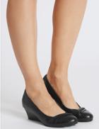 Marks & Spencer Leather Wedge Heel Pleated Pump Shoes Black