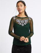 Marks & Spencer Embroidered Applique Mesh T-shirt Green Mix