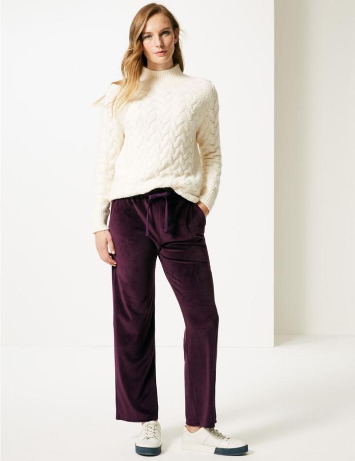 Marks & Spencer Velour Wide Leg Joggers Berry