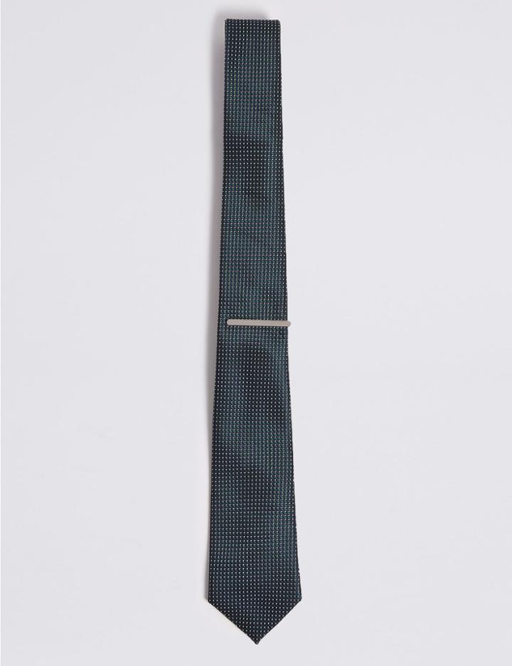 Marks & Spencer Micro Diamond Tie & Pin Set Green Mix