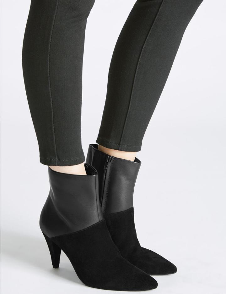 Marks & Spencer Leather Side Zip Pointed Ankle Boots Black