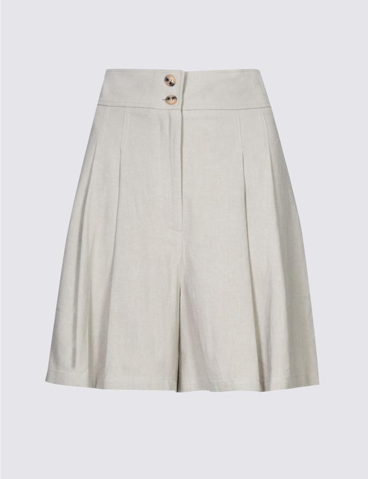 Marks & Spencer Linen Blend Button Detail Tailored Short Grey