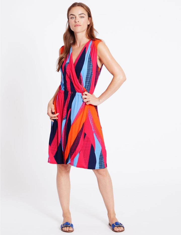 Marks & Spencer Colour Block Wrap Beach Dress Pink Mix