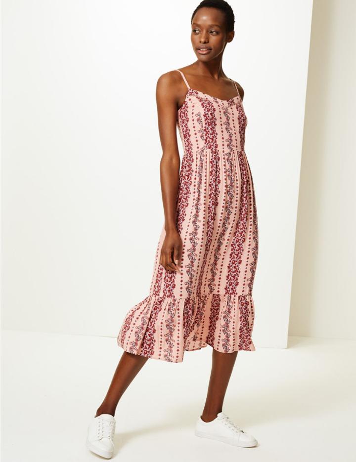 Marks & Spencer Floral Print Midi Slip Dress Pink Mix