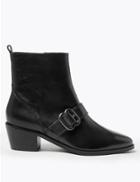 Marks & Spencer Leather Buckle Ankle Boots Black
