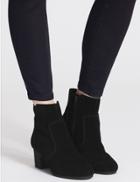 Marks & Spencer Leather Block Heel Crepe Effect Ankle Boots Black Mix