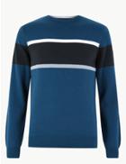 Marks & Spencer Pure Cotton Striped Jumper Teal Mix