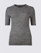 Marks & Spencer Petite Textured Half Sleeve Jumper Grey Mix