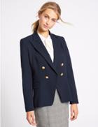 Marks & Spencer Gold Button Double Breasted Jacket Navy Mix